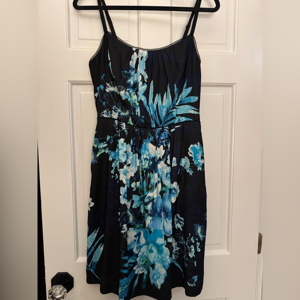 White House Black Market Black and Blue Floral Midi Dress